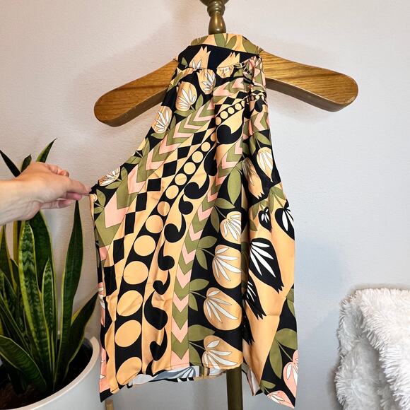 Flora Bea NYC Designer Tyla Top Giddy Up 100% Silk Halter Abstract Top Size M - Picture 5 of 8